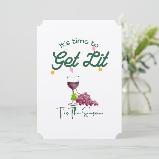 T's the Season Christmas Wine Party Get Lit Einladung (Stehend Vorderseite)