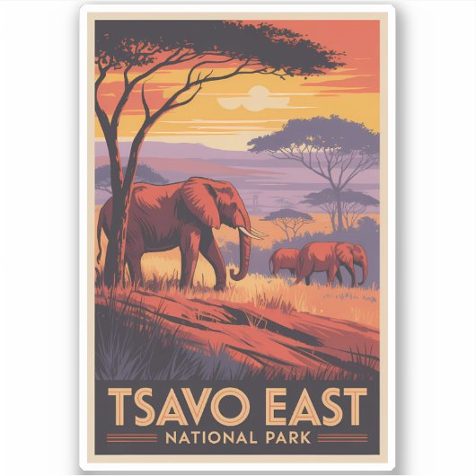 Tsavo East National Park Kenya Illustration Travel Aufkleber (Vorderseite)