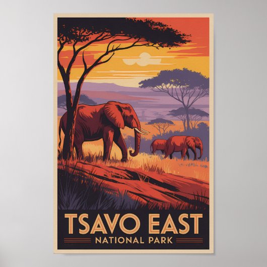 Tsavo East National Park Kenya Illustration Travel Poster (Vorne)