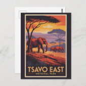 Tsavo East National Park Kenya Illustration Travel Postkarte (Vorne/Hinten)