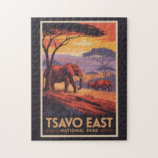 Tsavo East National Park Kenya Illustration Travel Puzzle (Vertikal)