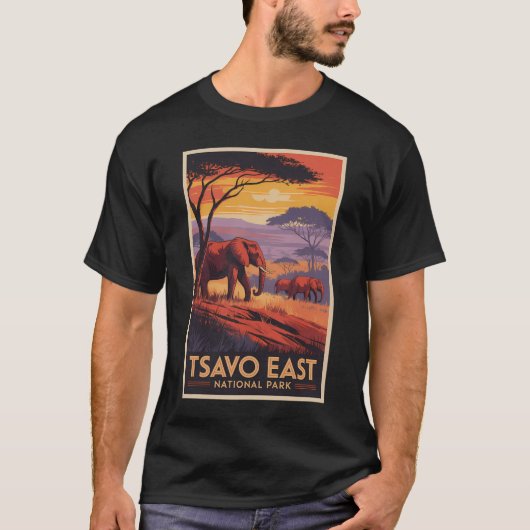 Tsavo East National Park Kenya Illustration Travel T-Shirt (Vorderseite)