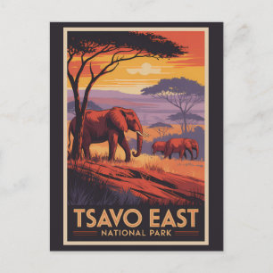 Tsavo East Nationalpark Kenia Illustration Reise Postkarte