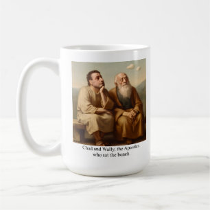 Tschad und Wally, die Apostel, die auf der Bank sa Kaffeetasse