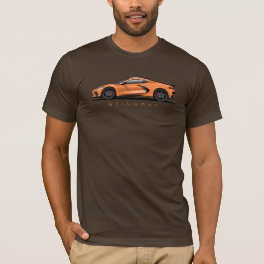 Tschechien Corvette C8 schwarze Illustration T-Shirt (Vorderseite)