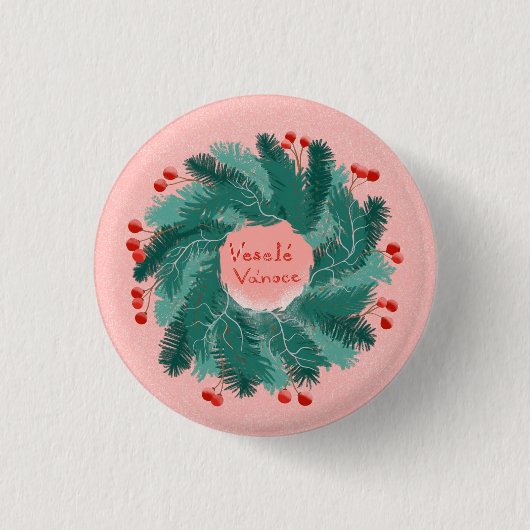 Tschechisch Frohe Weihnachtskranz Button (Vorderseite)