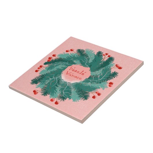 Tschechisch Frohe Weihnachtskranz Fliese (Seite)