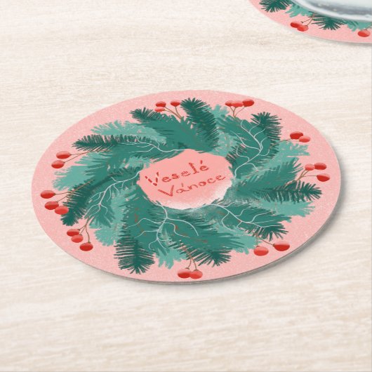 Tschechisch Frohe Weihnachtskranz Runder Pappuntersetzer (Angewinkelt)