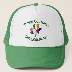 Tschechisch-Irisch-Amerikanische Flaggen Shamrock Truckerkappe