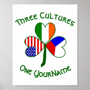 Tschechisch Irland USA Shamrock-Flagge Personalisi Poster
