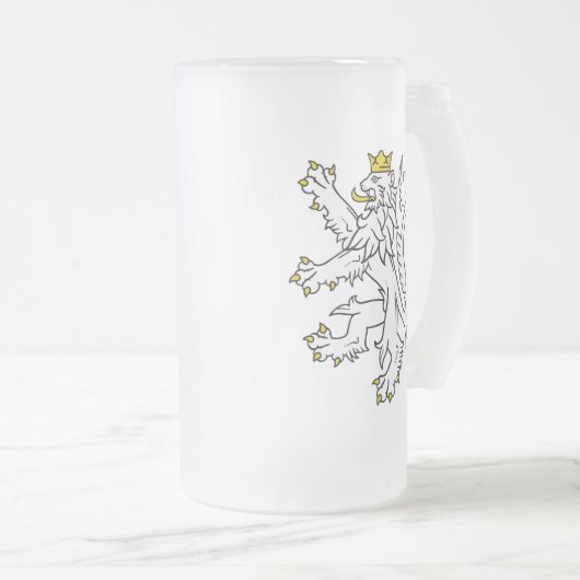 Tschechische Bohemische Löwe-Tasse Mattglas Bierglas (VorderseiteRechts)