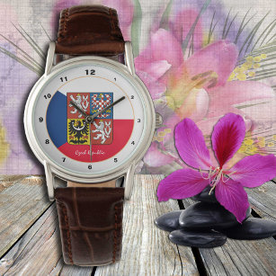 Tschechische Flagge / Tschechische Mode / Emblem-U Armbanduhr