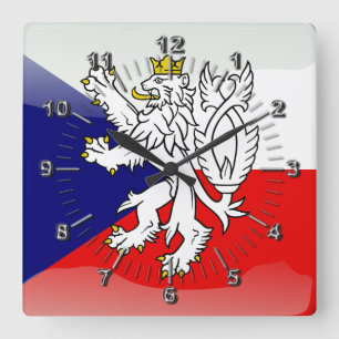 tschechische Hochglanzflagge Quadratische Wanduhr