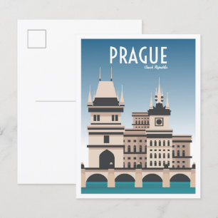 Tschechische Kunst Prag Vintage Reiseillustration Postkarte