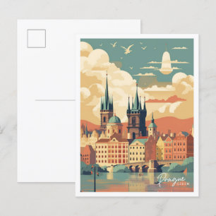 Tschechische Kunst Prag Vintage-Reiseillustration Postkarte