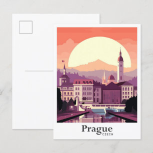 Tschechische Kunst Prag Vintage Reiseillustration Postkarte