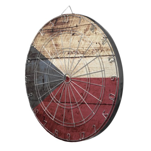 Tschechische Republik-Flagge auf altem hölzernem Dartscheibe (Vorderseite rechts)