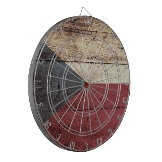 Tschechische Republik-Flagge auf altem hölzernem Dartscheibe (Vorderseite Links)