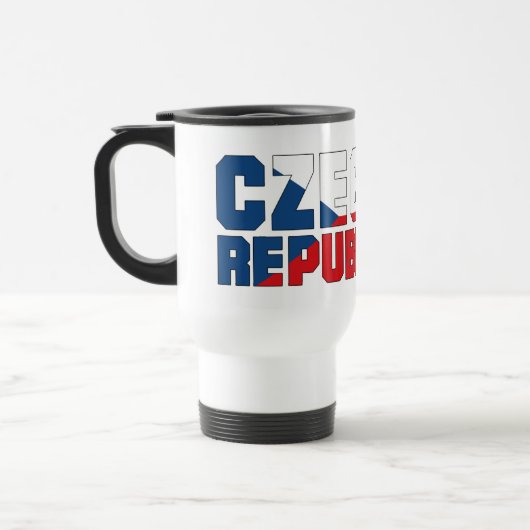 Tschechische Republik Flaggentext und Emblem Reisebecher (Links)