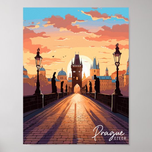 Tschechische Vintage-Reiseillustration Prag Poster (Vorne)