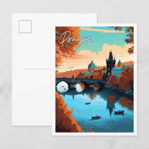 Tschechische Vintage-Reiseillustration Prag Postkarte