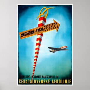 Tschechoslowakei Vintage Reiseplan neu Poster