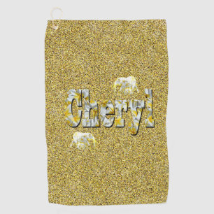 Tscheryl, Name auf Gold mit Frangipani-Elefanten, Golfhandtuch