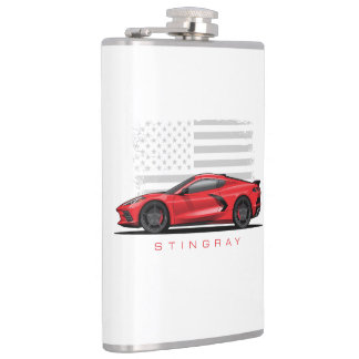 Tschevy Corvette C8 schwarze Illustration Flachmann