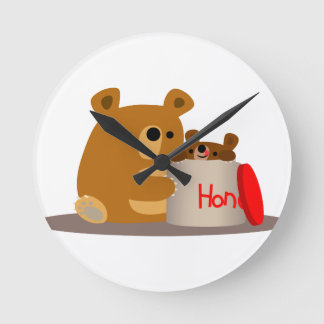 Tschüss dir Honey! Niedlicher Cartoon Bear Wall Cl Runde Wanduhr