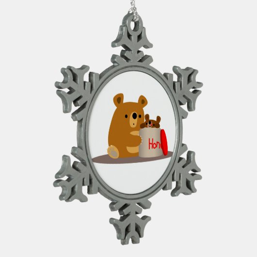 Tschüss dir Honey! Niedlicher Cartoon Bears Zinnde Schneeflocken Zinn-Ornament (Links)