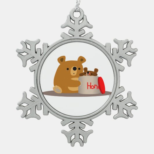 Tschüss dir Honey! Niedlicher Cartoon Bears Zinnde Schneeflocken Zinn-Ornament (Vorderseite)