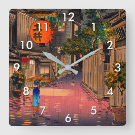 Tsuchiya Koitsu - Abend bei Ushigome Quadratische Wanduhr