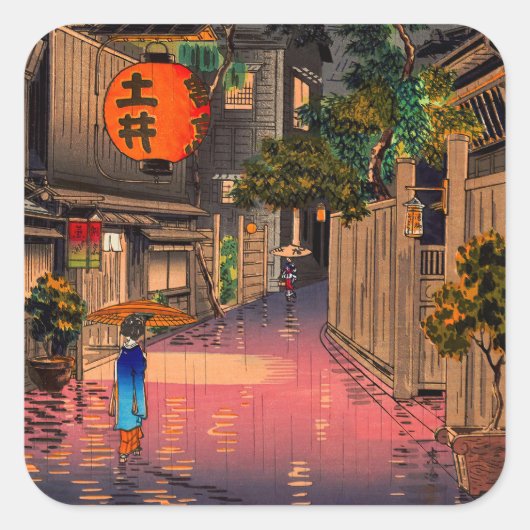 Tsuchiya Koitsu - Abend bei Ushigome Quadratischer Aufkleber (Vorderseite)
