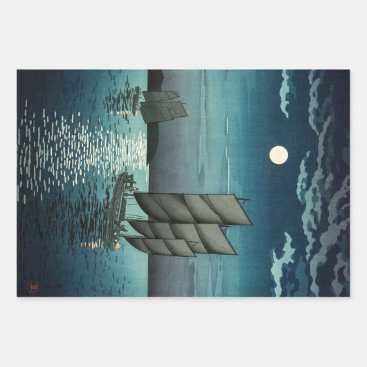 Tsuchiya Koitsu - Boote in Shinagawa, Nacht Geschenkpapier Set (Vorderseite 3)