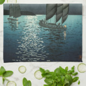 Tsuchiya Koitsu - Boote in Shinagawa, Nacht Geschirrtuch (Gefaltet)