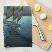 Tsuchiya Koitsu - Boote in Shinagawa, Nacht Geschirrtuch (Viertel Falte)