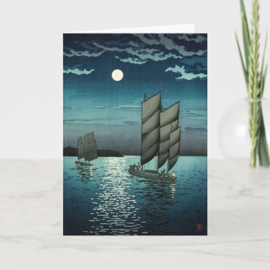 Tsuchiya Koitsu - Boote in Shinagawa, Nacht Karte (Vorderseite)