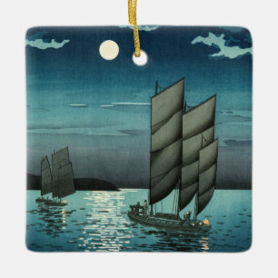 Tsuchiya Koitsu - Boote in Shinagawa, Nacht Keramikornament