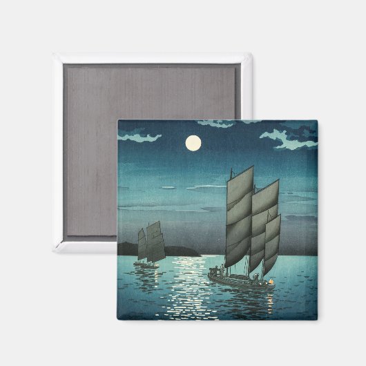 Tsuchiya Koitsu - Boote in Shinagawa, Nacht Magnet (Vorderseite/Rückseite)