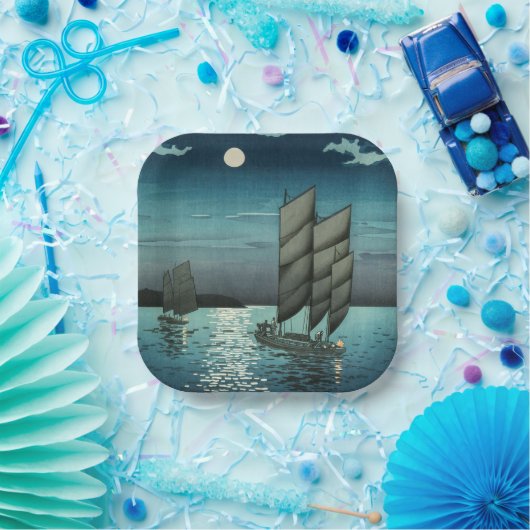 Tsuchiya Koitsu - Boote in Shinagawa, Nacht Pappteller (Party)