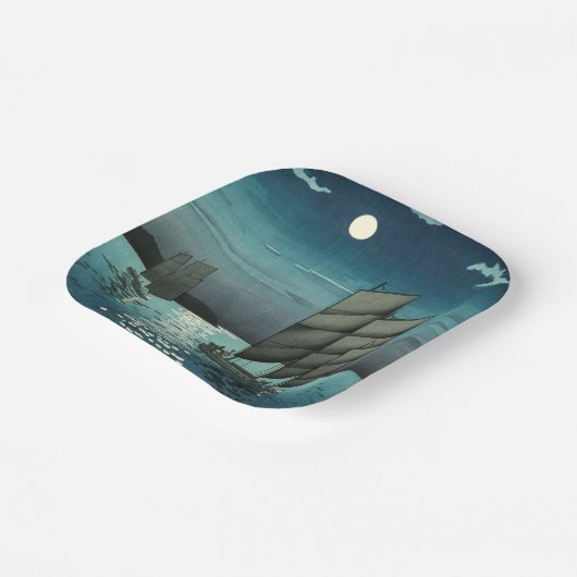 Tsuchiya Koitsu - Boote in Shinagawa, Nacht Pappteller (Gewinkelt)