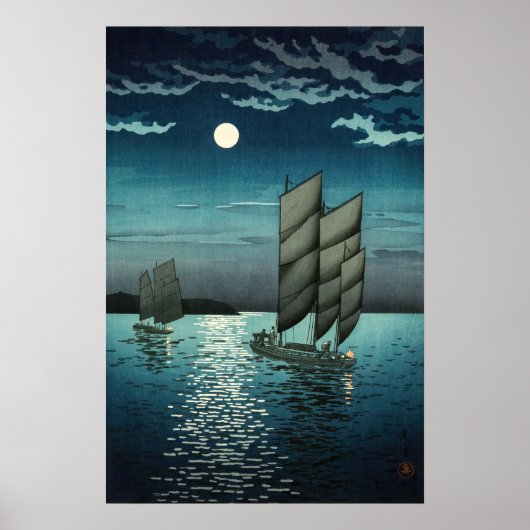 Tsuchiya Koitsu - Boote in Shinagawa, Nacht Poster (Vorne)