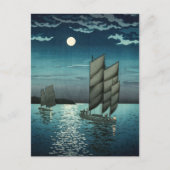 Tsuchiya Koitsu - Boote in Shinagawa, Nacht Postkarte (Vorderseite)