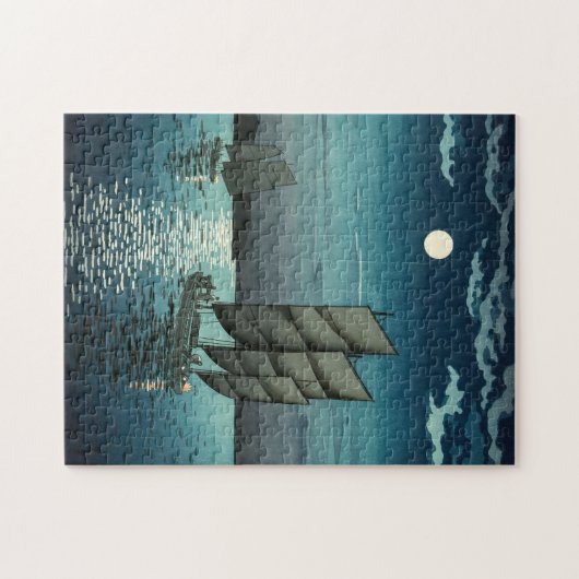 Tsuchiya Koitsu - Boote in Shinagawa, Nacht Puzzle (Horizontal)