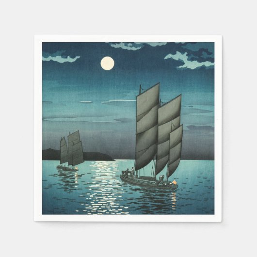 Tsuchiya Koitsu - Boote in Shinagawa, Nacht Serviette (Vorderseite)