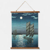 Tsuchiya Koitsu - Boote in Shinagawa, Nacht Wandteppich Mit Holzrahmen (Vorderseite)