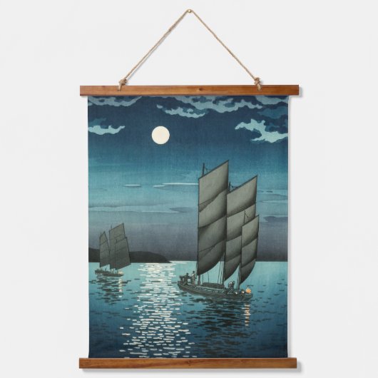 Tsuchiya Koitsu - Boote in Shinagawa, Nacht Wandteppich Mit Holzrahmen (Vorderseite)