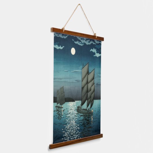Tsuchiya Koitsu - Boote in Shinagawa, Nacht Wandteppich Mit Holzrahmen (Gewinkelt)