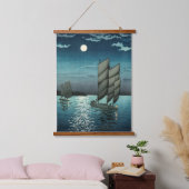 Tsuchiya Koitsu - Boote in Shinagawa, Nacht Wandteppich Mit Holzrahmen (Schlafzimmer)