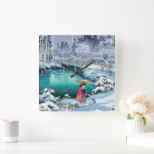 Tsuchiya Koitsu - Frühjahrsschnee bei Maruyama Quadratische Wanduhr (Zuhause)